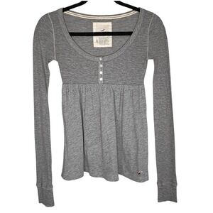 Vintage Y2k Hollister Babydoll Henley Top S Empire Ribbed Bella Elena 2000s Gray